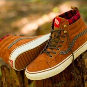 VANS Brown Buffalo Check Leather Suede Sneakers